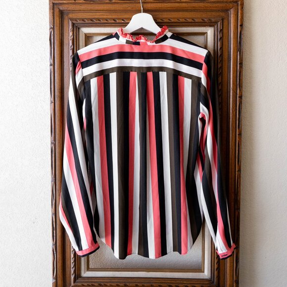 Ann Taylor Size XS Striped Ruffle Collar Blouse Long Sleeve Work Top - Picture 5 of 7